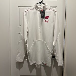 Wisconsin Badgers Under Armour White Quarter-Zip Pullover, NWT-size adult medium